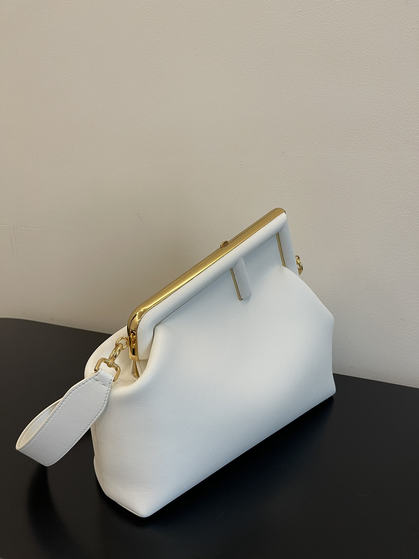 Fendi Midi First Nappa Leather Shoulder Bag White